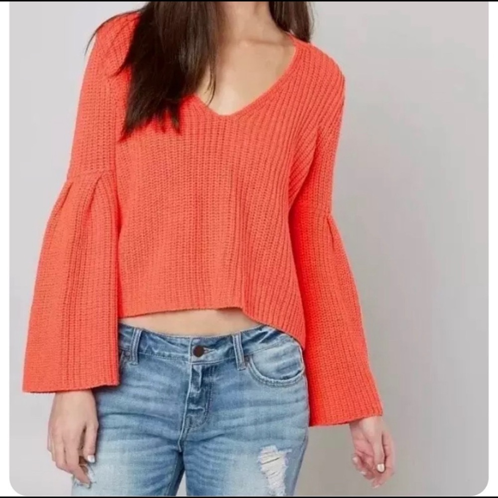 Free People Damsel orange bell sleeve sweater small